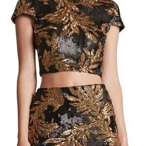 Dress The Population Two-Piece Sequin Set_Crop Top & Midi Skirt_Black & Gold_L